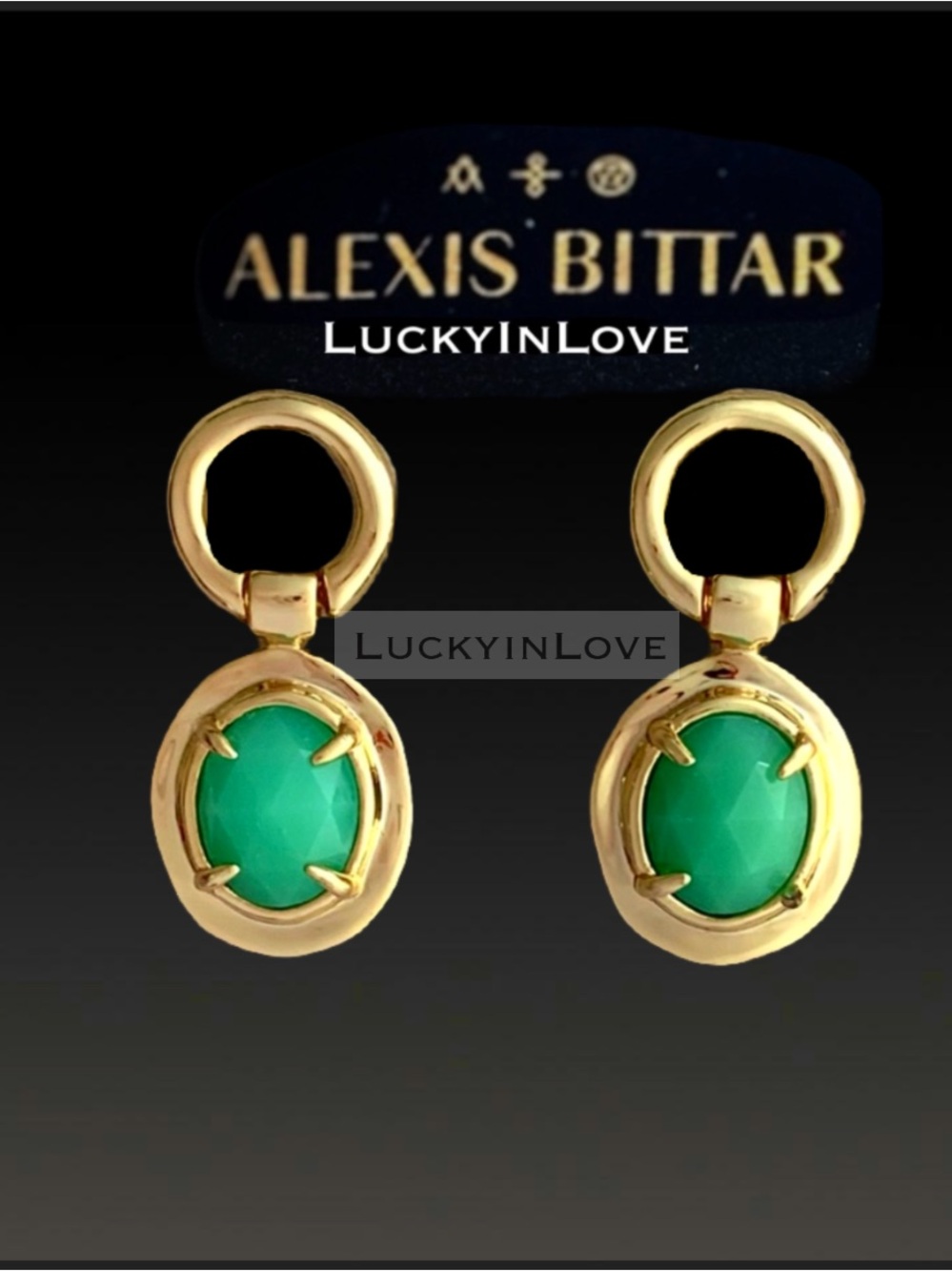 ALEXIS BITTAR •  NEW Gold Small DoorKnocker Jade Green Chrysoprase Earrings
